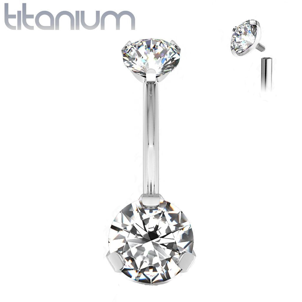 Titanium 14 Gauge Belly Ring with Prong Set Double Round CZ - photo 7