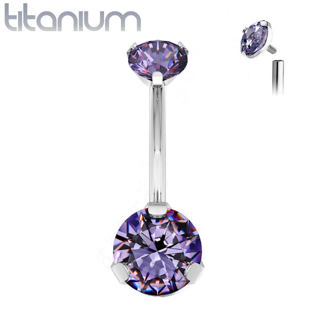 Titanium 14 Gauge Belly Ring with Prong Set Double Round CZ - photo 8