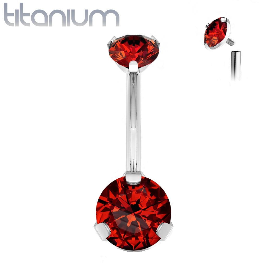 Titanium 14 Gauge Belly Ring with Prong Set Double Round CZ - photo 9