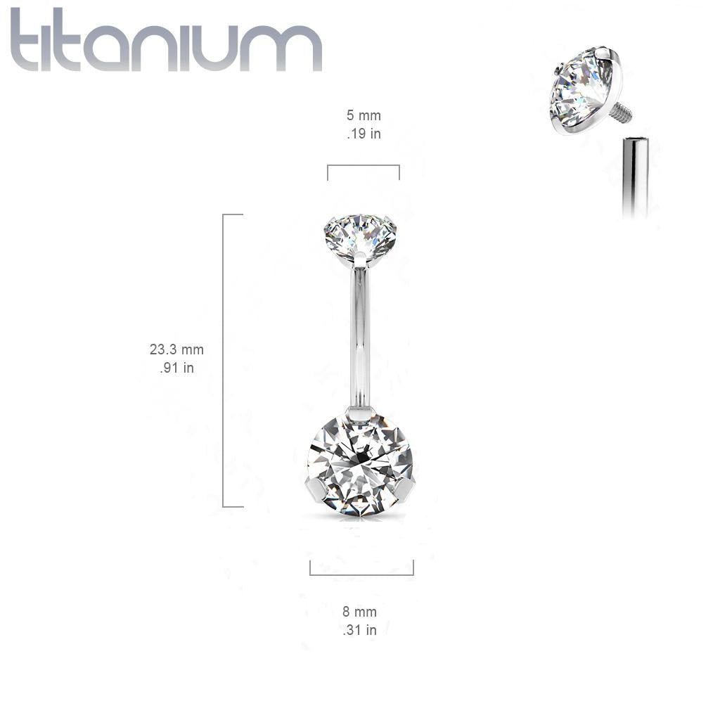 Titanium 14 Gauge Belly Ring with Prong Set Double Round CZ - photo 2