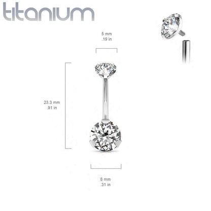Titanium 14 Gauge Belly Ring with Prong Set Double Round CZ - photo 2
