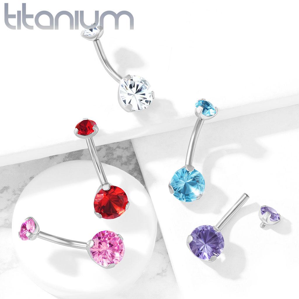 Titanium 14 Gauge Belly Ring with Prong Set Double Round CZ - photo 3