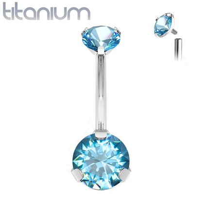 Titanium 14 Gauge Belly Ring with Prong Set Double Round CZ - photo 5