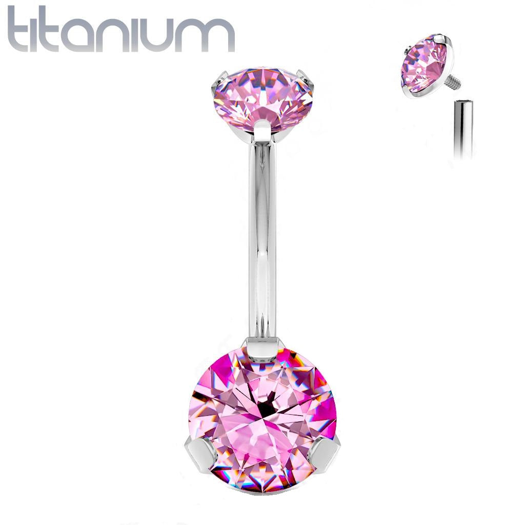 Titanium 14 Gauge Belly Ring with Prong Set Double Round CZ - photo 6
