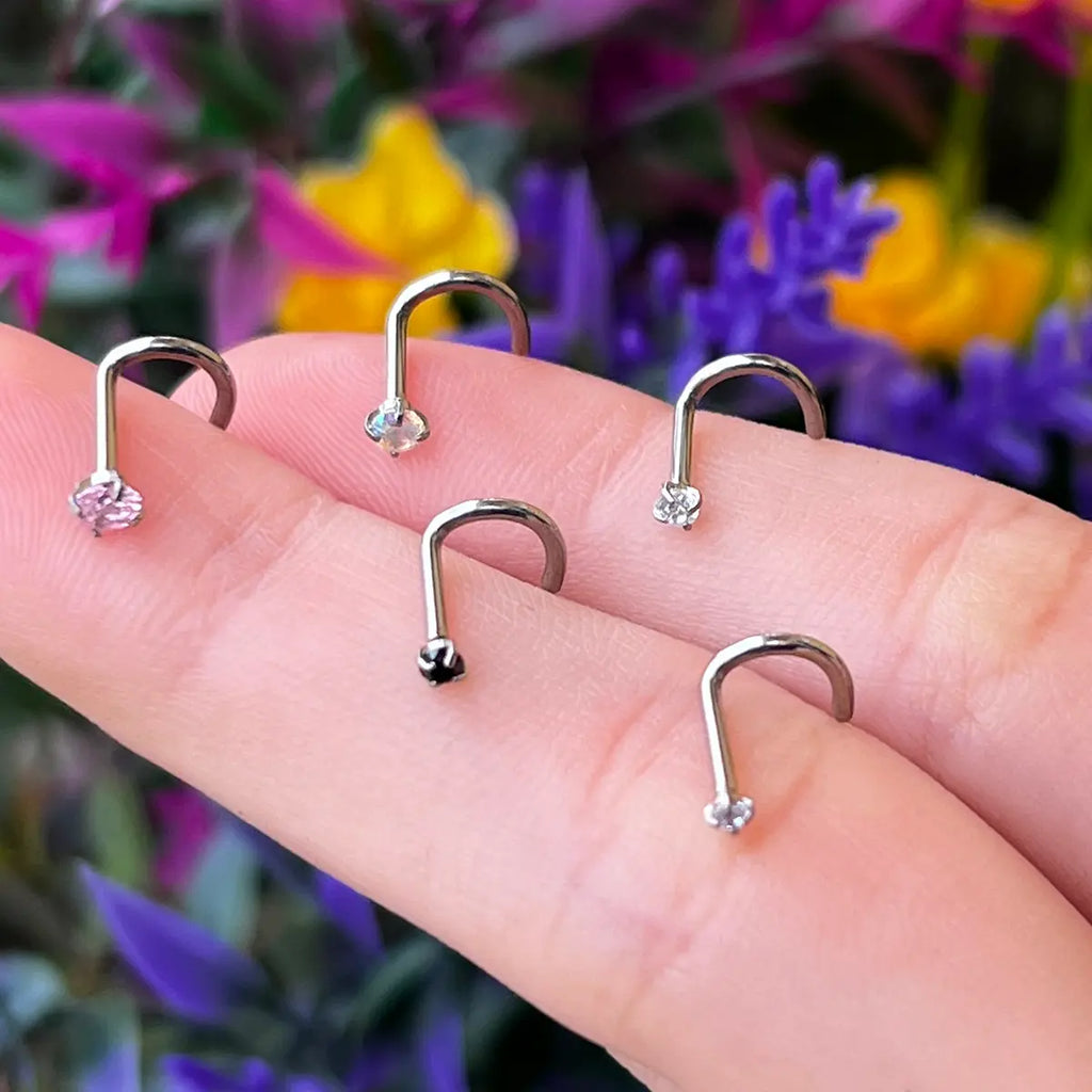 Titanium Press Fit CZ Corkscrew Nose Screw Stud