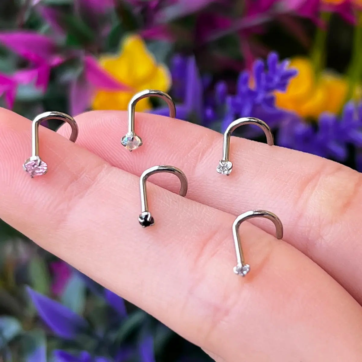 Titanium Press Fit CZ Corkscrew Nose Screw Stud