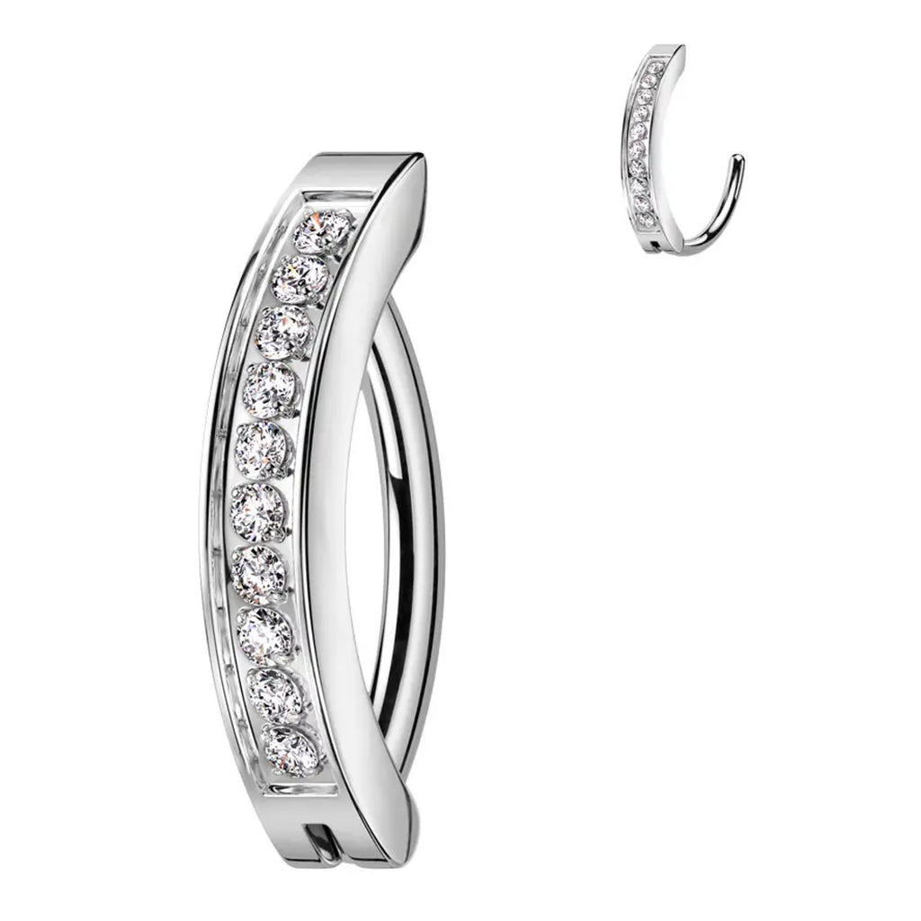 Titanium Belly Ring Hinged Hoop Clicker 14 Gauge CNC Set CZ Gems - Kruelty - Photo 6