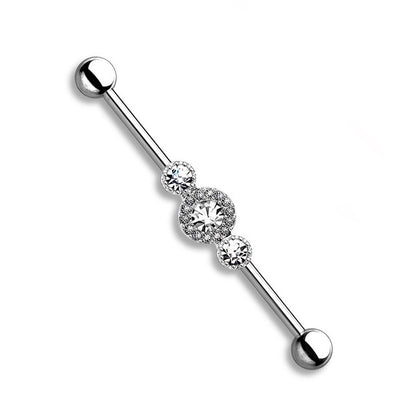 Surgical Steel Industrial Barbell 14 Gauge 1-1/2" & Center CZ Gem