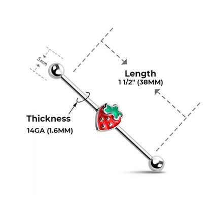 Surgical Steel 14 Gauge Industrial Barbell with Strawberry - photo 2