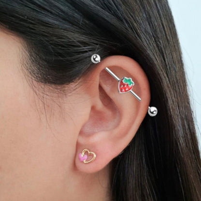 Surgical Steel 14 Gauge Industrial Barbell with Strawberry - photo 3