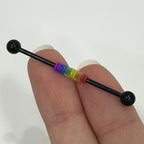 PVD Black Rainbow Surgical Steel 14 Gauge Industrial Barbell 38mm