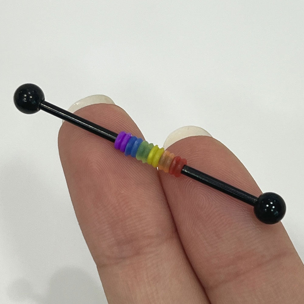 PVD Black Rainbow Surgical Steel 14 Gauge Industrial Barbell 38mm
