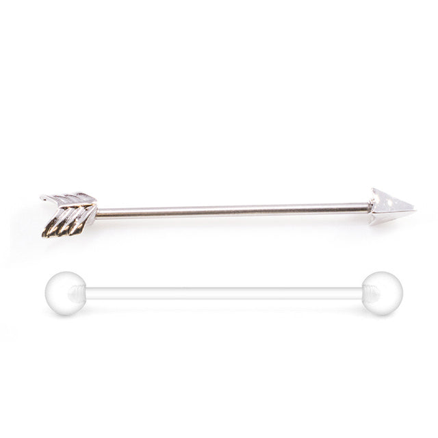 Surgical Steel 14 Gauge Industrial Barbell Arrow & Retainer - Pair - Kruelty - Photo 5