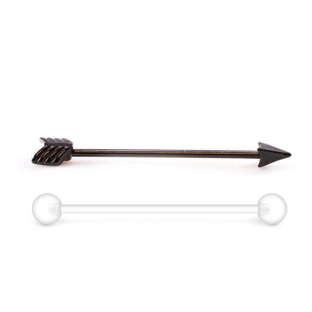 Surgical Steel 14 Gauge Industrial Barbell Arrow & Retainer - Pair - Kruelty - Photo 2