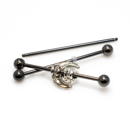 Surgical Steel Industrial Barbell 14 Gauge 38 MM & Crescent Moon Opal