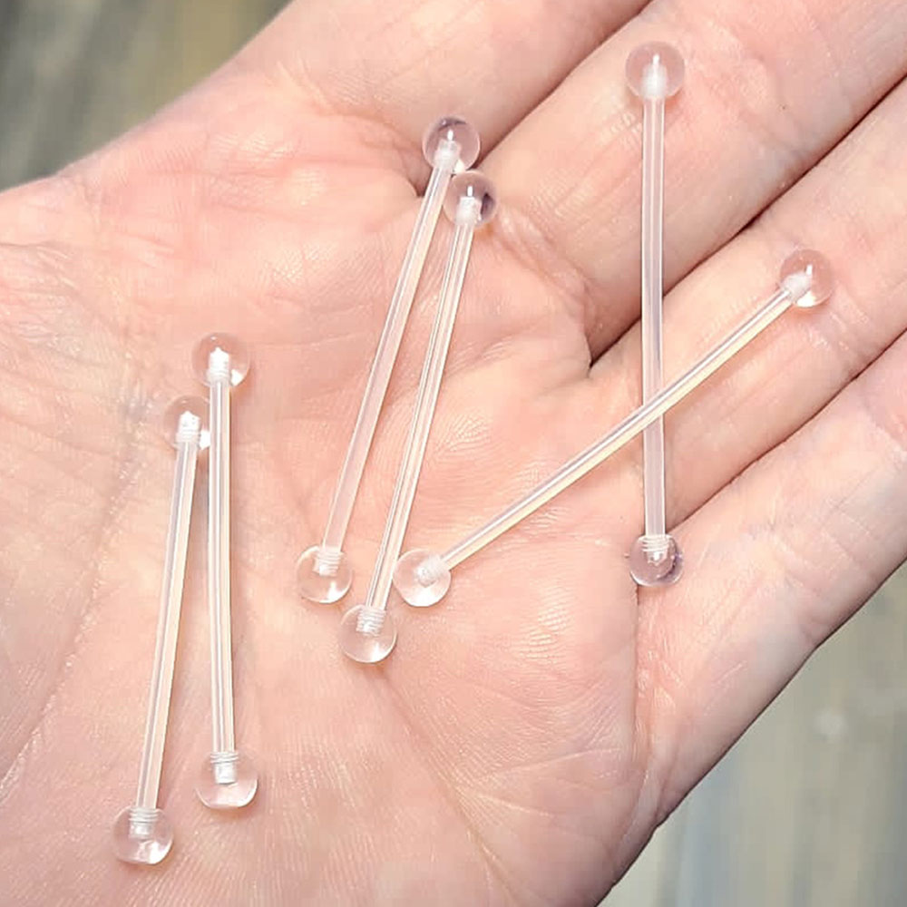 PTFE 14 Gauge Clear Flexible Industrial Barbell Retainers - 6 Pack