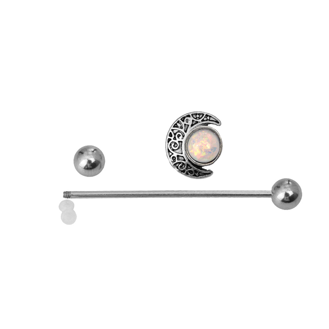 Surgical Steel Industrial Barbell 14 Gauge 38 MM & Crescent Moon Opal