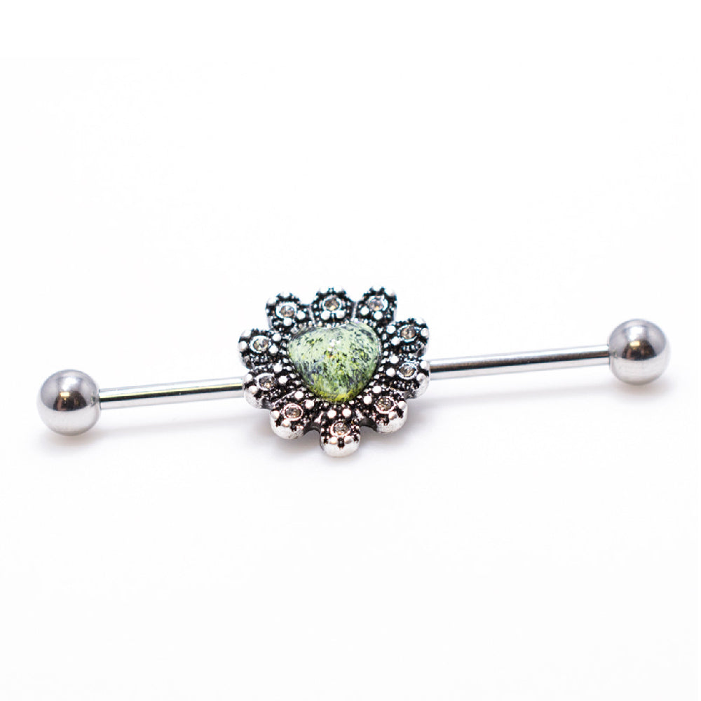 Surgical Steel 14 Gauge Industrial Barbell with Filigree Heart Opal