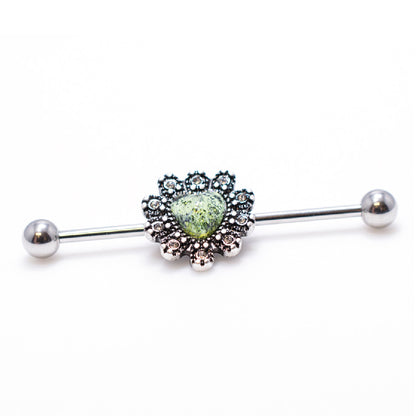 Surgical Steel 14 Gauge Industrial Barbell with Filigree Heart Opal