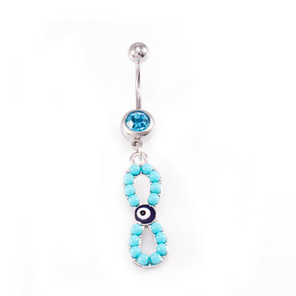 Surgical Steel 14 Gauge Belly Ring Infinite Love Evil Eye Aqua CZ