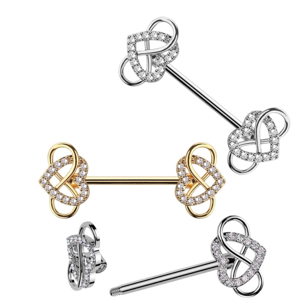 Surgical Steel Nipple Barbell 14G 14mm with Infinity Heart CZ - Pair - photo 3