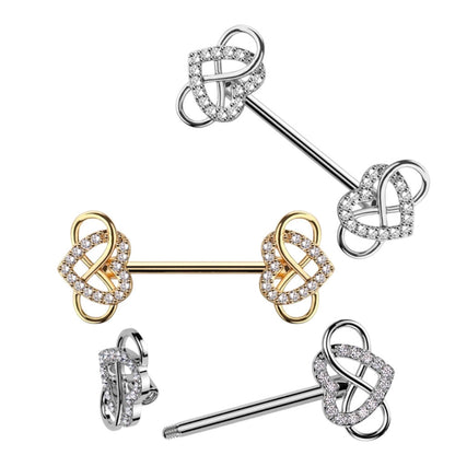 Surgical Steel Nipple Barbell 14G 14mm with Infinity Heart CZ - Pair - photo 3