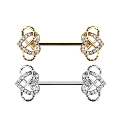 Surgical Steel Nipple Barbell 14G 14mm with Infinity Heart CZ - Pair