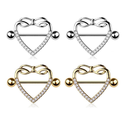 Surgical Steel & Titanium Nipple Shield Ring 14G Infinity Heart - Pair
