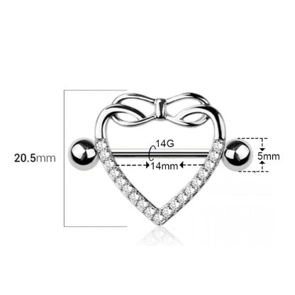 Surgical Steel & Titanium Nipple Shield Ring 14G Infinity Heart - Pair - photo 2