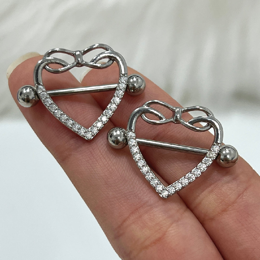Surgical Steel & Titanium Nipple Shield Ring 14G Infinity Heart - Pair - photo 4