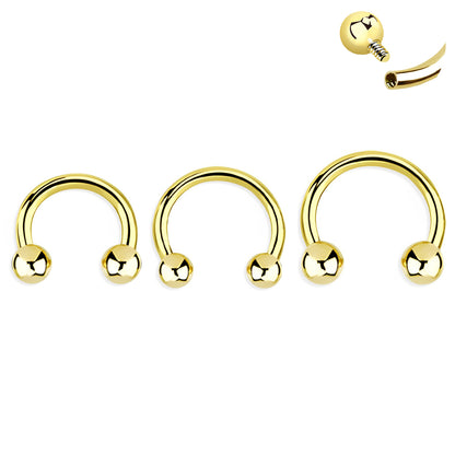 14K Solid Gold Horseshoe Circular Barbell 16G with 3mm Balls - photo 3