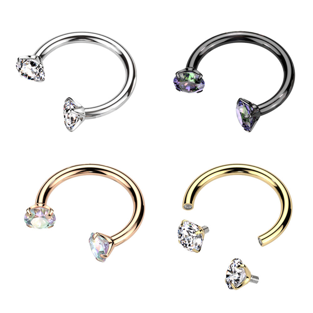 Titanium Horseshoe Barbell 16 Gauge 8mm with Prong CZ - 4 Colors - photo 5