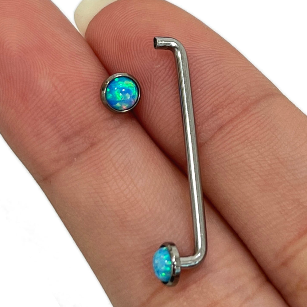 Surgical Steel 14 Gauge Staple Surface Barbell with Bezel Opal - photo 2