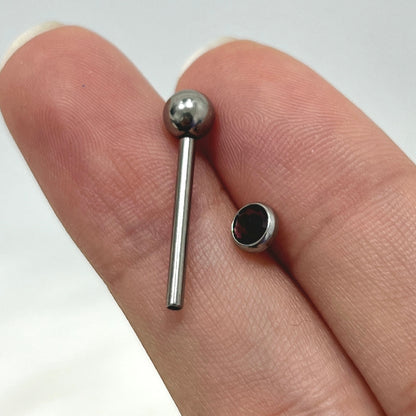 Titanium Tongue Barbell 14G 14mm & 16mm with Bezel CZ Top - photo 3