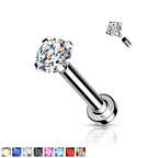Surgical Steel 18 Gauge Prong CZ Top Flat Back Labret Stud
