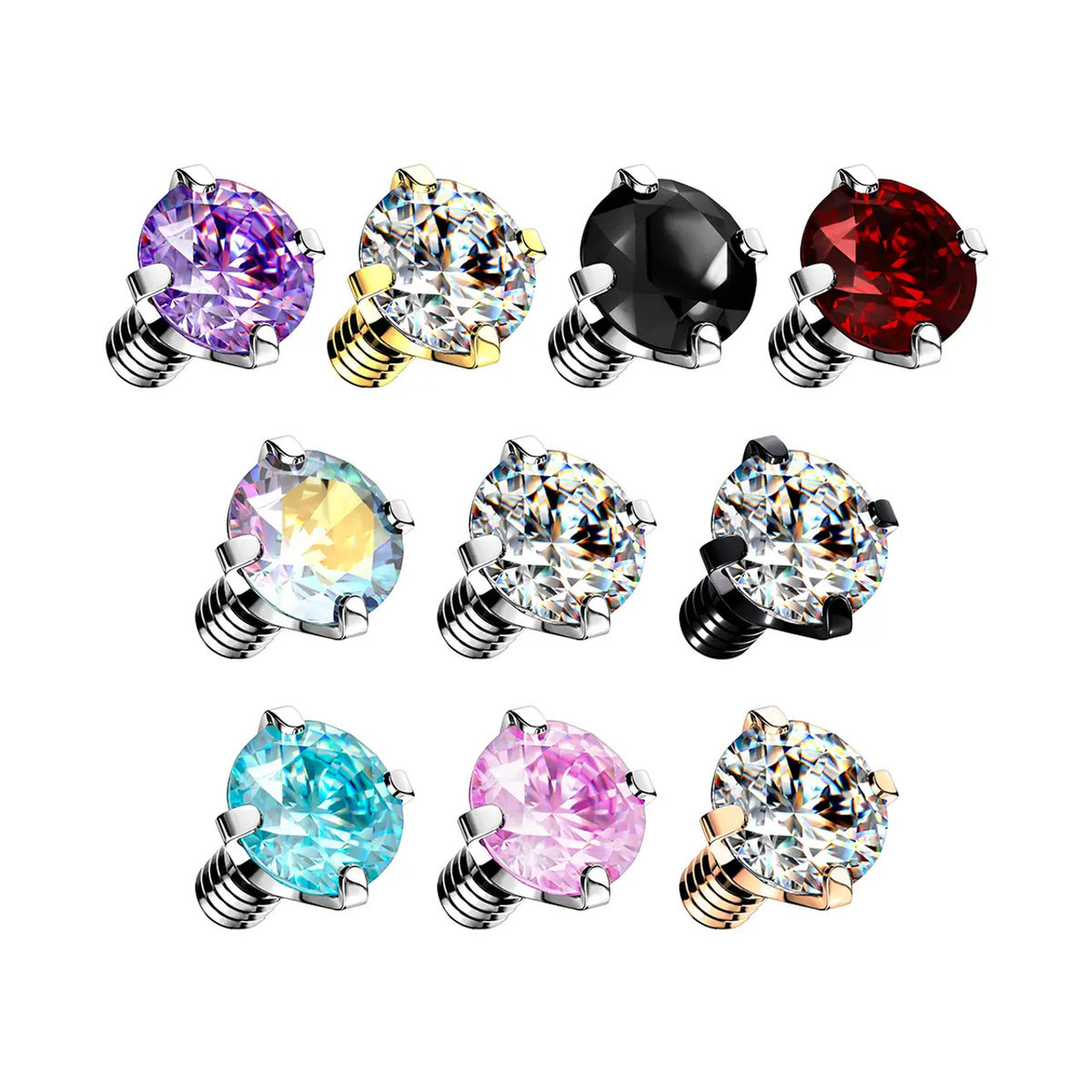 Surgical Steel 14 to 16 Gauge Internally Threaded Prong Set CZ Top