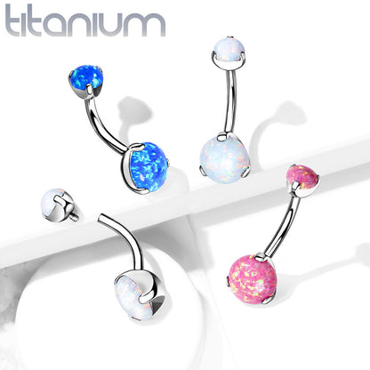 Titanium 14 Gauge Belly Ring with Double Opal - 10mm - photo 3