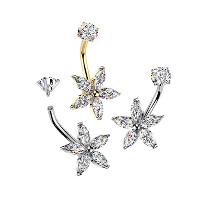 Surgical Steel Belly Ring 14G 10mm with Marquise CZ Flower - photo 3
