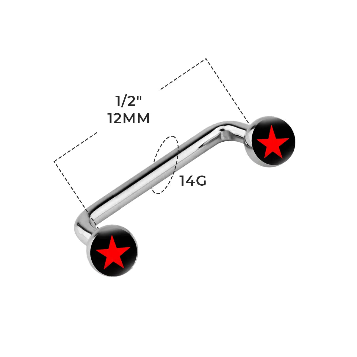 Surgical Steel 14 Gauge Star Logo Flat Disc Staple Surface Barbell