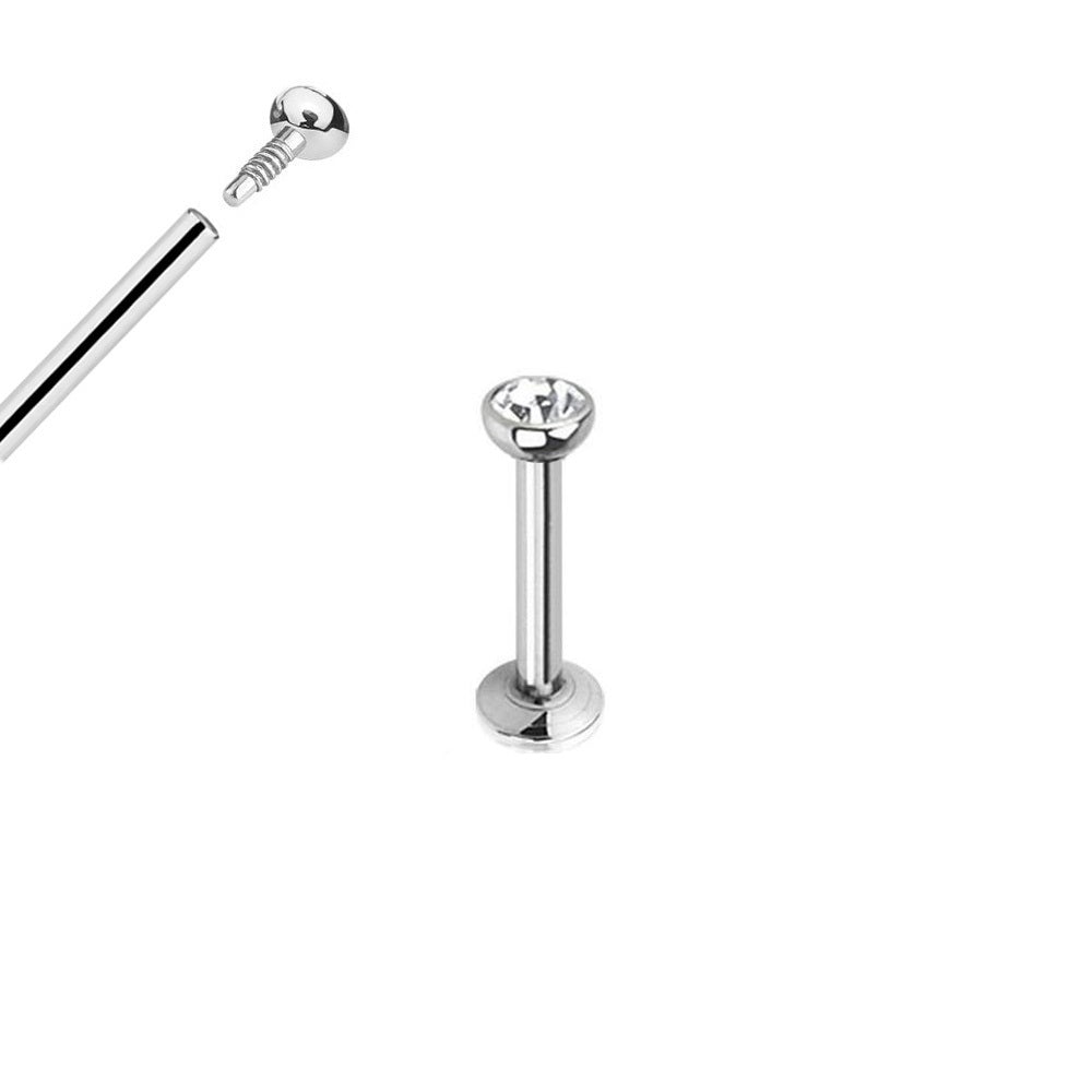 Surgical Steel 14G Internally Threaded Labret Bezel CZ - 6 Pack