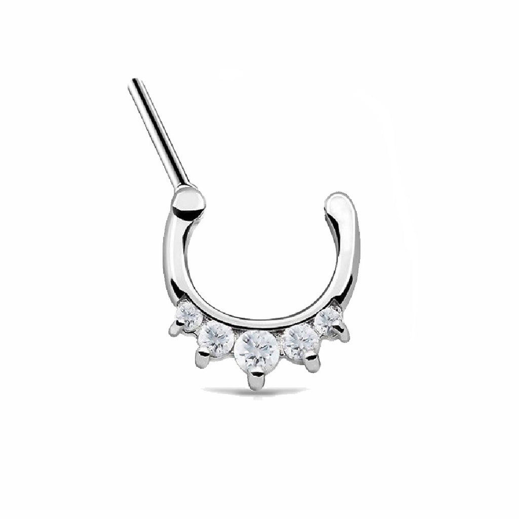 Surgical Steel Septum Clicker Ring 16 Gauge with Standard 5 Prong Gems - Kruelty - Photo 2