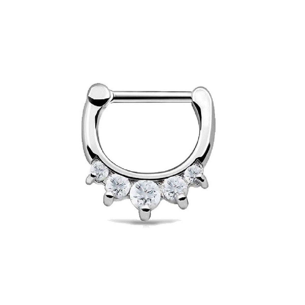Surgical Steel Septum Clicker Ring 16 Gauge with Standard 5 Prong Gems - Kruelty