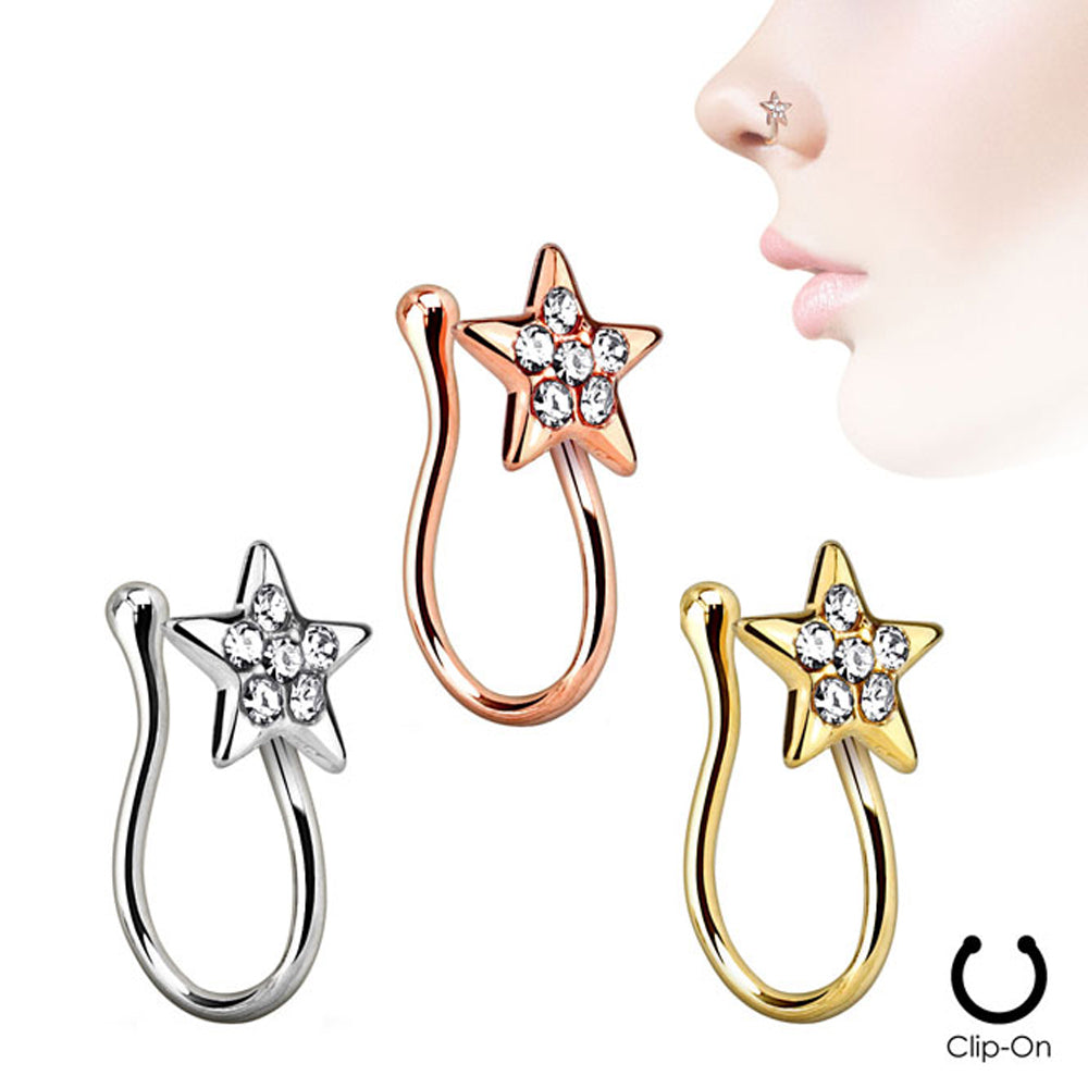 Ion Plated Star Nose Clip with Clear CZ - Non-Piercing - photo 5