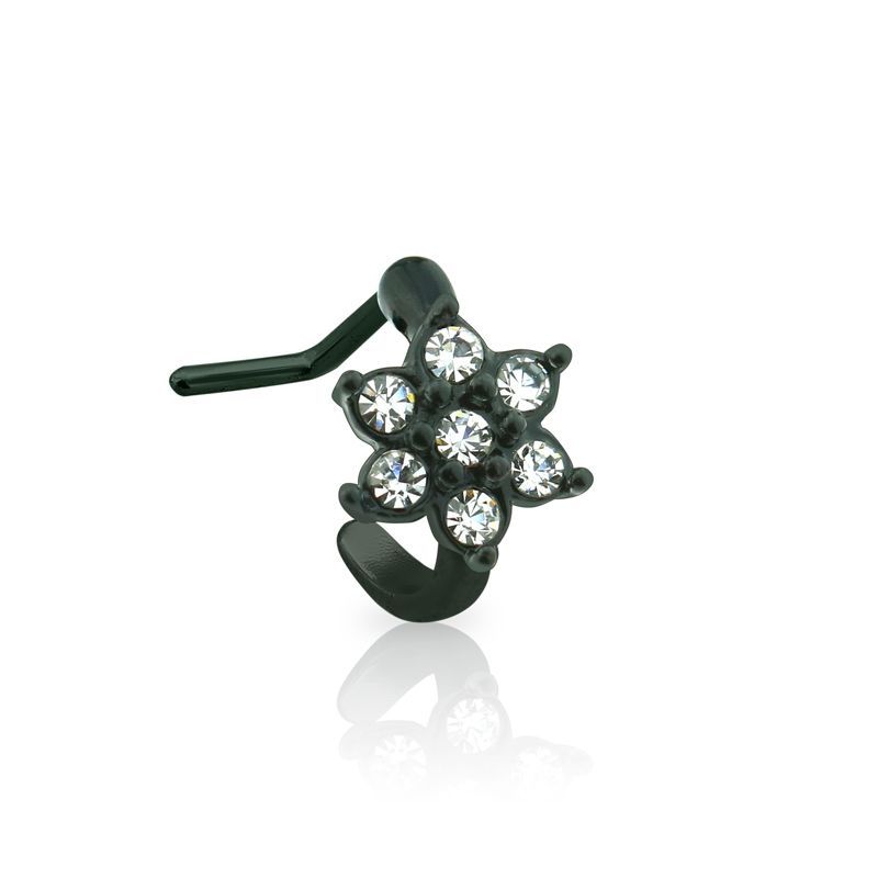 Surgical Steel 20 Gauge Nose Ring with Ion Plated Flower Gem