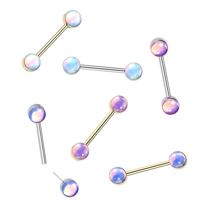 Surgical Steel Push-In Nipple Barbell 14G 14mm Iridescent Ball - Pair
