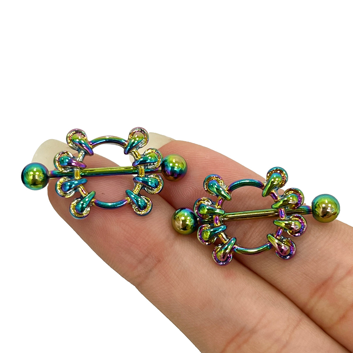 Surgical Steel Iridescent Petal Nipple Shield Ring 14G 10mm - Pair - photo 4