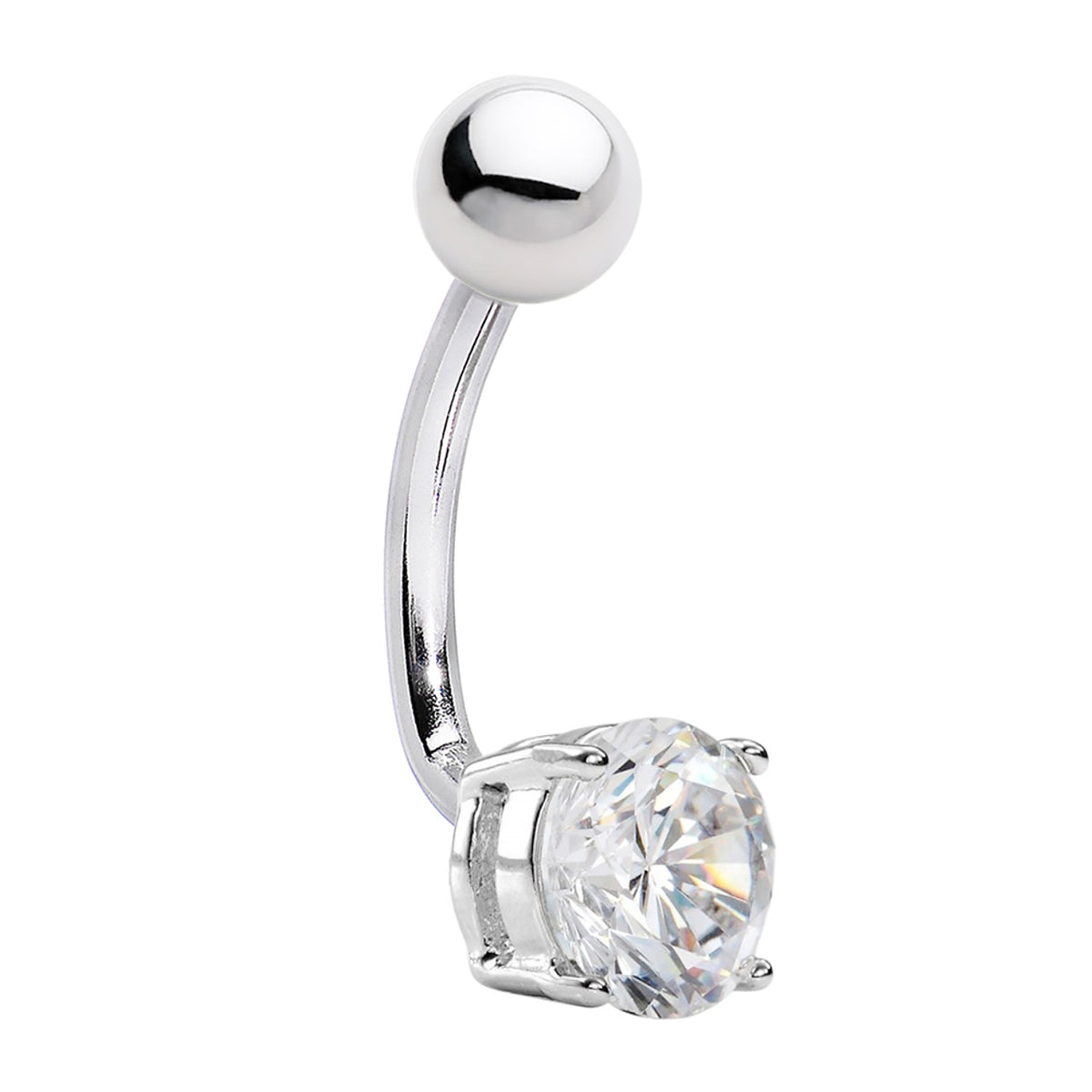 Surgical Steel Prong CZ Belly Button Ring 14G 10mm - 5 Colors