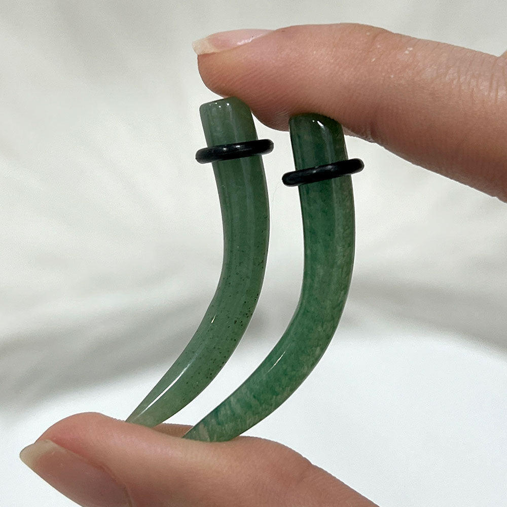 Jade Stone 2 to 4 Gauge Curved Ear Tapers - Pair