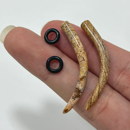 Walnut Jasper Stone 2 to 4 Gauge Curved Ear Tapers - Pair - photo 2