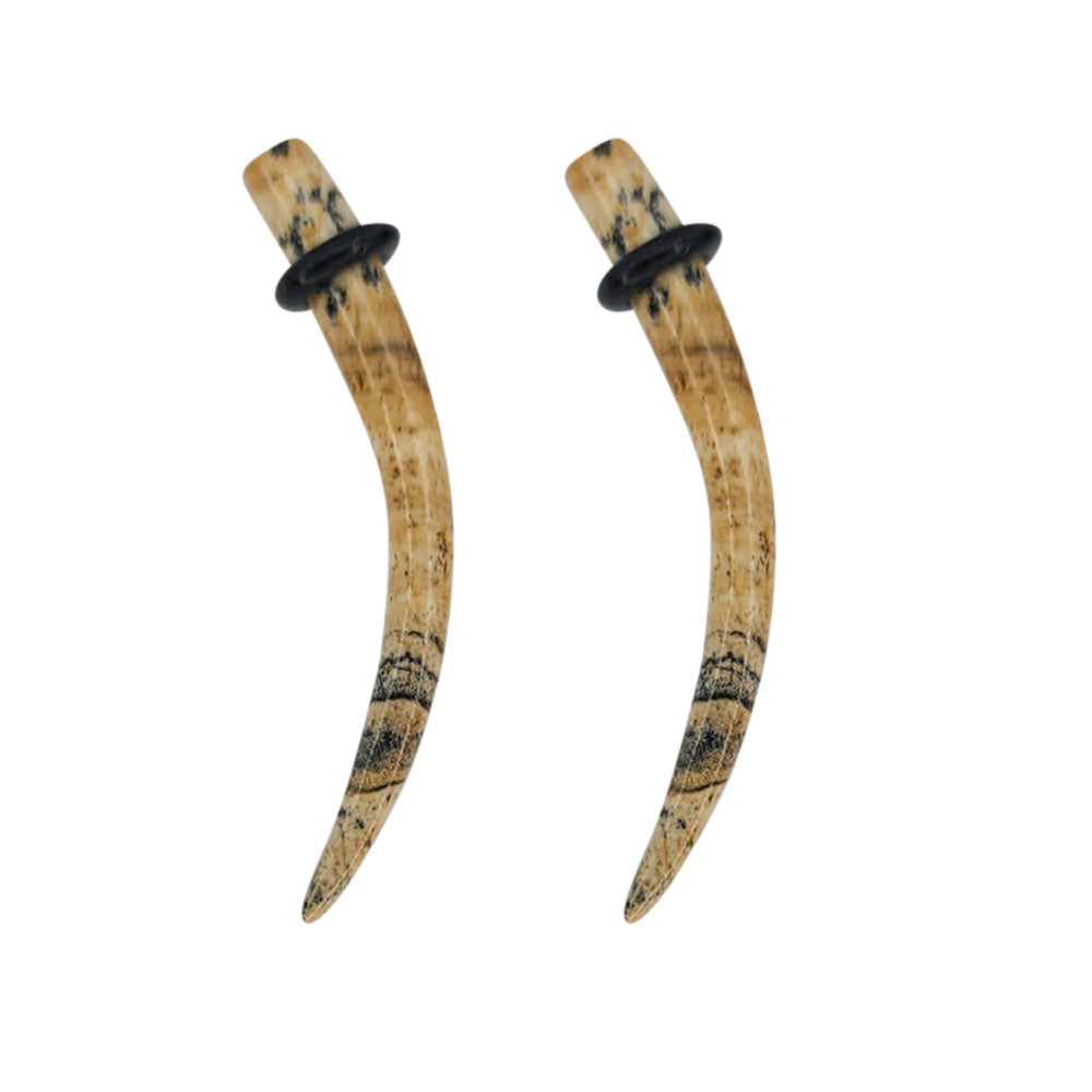 Walnut Jasper Stone 2 to 4 Gauge Curved Ear Tapers - Pair